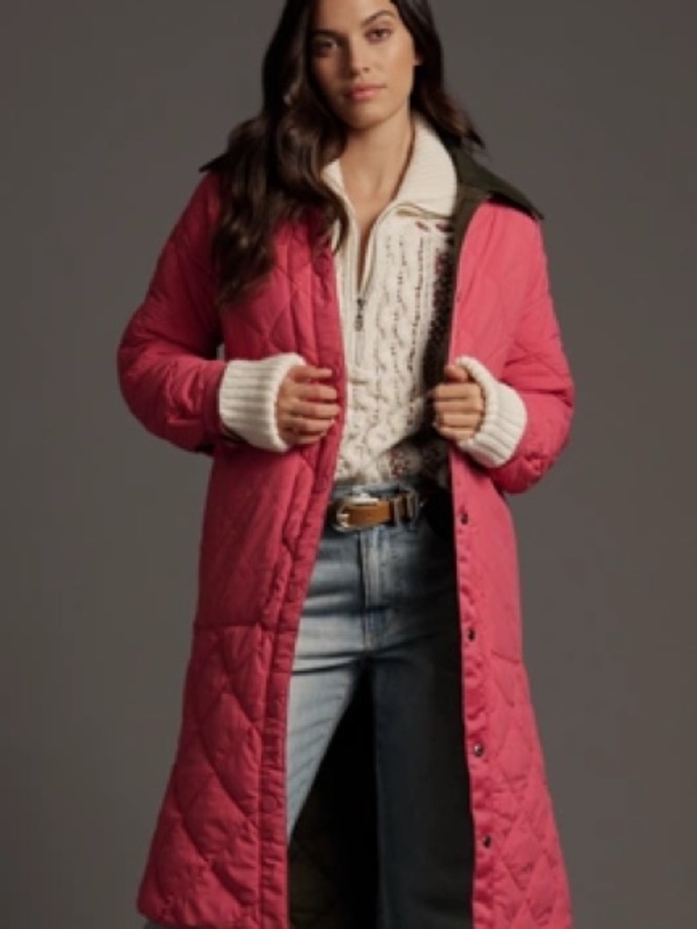 Anthropologie NVLT Green Pink Reversible Quilted Long Jacket Coat XS puffer